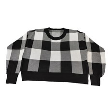 FT3019 顯瘦針織大格紋長袖, 中號, 黑, 1件