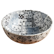 笑笑貓16缽 日本製 陶瓷碗 可愛貓咪圖案 餐桌擺飾 660ml, 笑笑貓, 1個