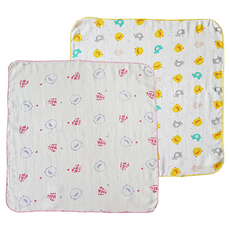 PiYOPiYO 黃色小鴨 竹棉紗布洗臉方巾 2入組