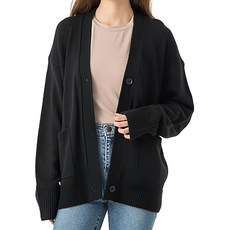 CARET 女款寬鬆開襟針織外套，重磅毛衣, Free Size, 黑色