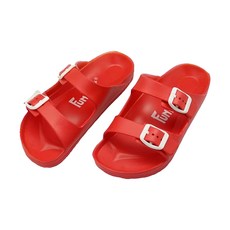 FUN PLUS 兒童款 休閒雙扣室外拖鞋, 深足跟包覆，減輕足部壓力, 可調式設計，鬆緊自由調整, 鞋底止滑耐磨, 200mm, 紅色