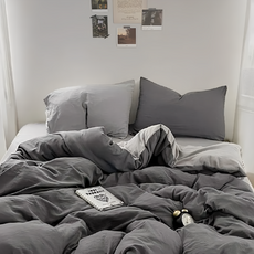 Hoom 禾慕生活 柔軟微皺水洗棉床包 雙人床包 150 x 200cm 芝麻霧灰