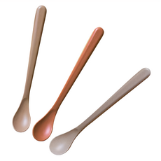 Cink 餵食湯匙三入組, 適用年齡6個月以上, 竹纖維+玉米澱粉+合成樹脂材質, 米色 + 橘色 + 紅色, 1組