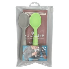 Miniware 矽膠湯匙組, 4-24個月寶寶適用, 食品級矽膠, 芝麻 + 甜檸檬綠, 1組