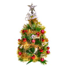 摩達客 特級松針葉聖誕樹 台灣製2尺(60cm) 紅蘋果金色系飾品組(不含燈), 綠色