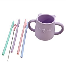 Brunoko 幼兒杯吸管組 安全無毒不含BPA Teething Safe, 230ml, 1組, 紫色