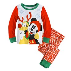 愛北鼻 聖誕系列薄長袖套裝 米奇+黃狗(紅雪花褲) 建議身高100-110cm, 110碼, 米奇 + 黃狗(紅雪花褲)