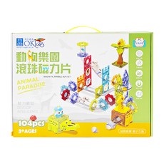OKids 博士積木 動物樂園滾珠磁力片 104片, 訓練立體思維, 激發空間感知, 旋轉窗框搭配貼紙, A152212, 1盒