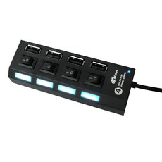 KTnet 廣鐸 藍極光HUB USB 2.0 集線器 4孔獨立開關 藍色冷光 台灣晶片 即插即用, 黑色, 1組