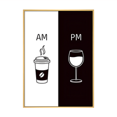 AM PM咖啡和酒掛畫, 木色