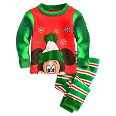 愛北鼻 聖誕系列薄長袖套裝, 可愛米奇圖案，節日配色，柔軟舒適，多種尺寸可選, 1入, 紅色/綠色