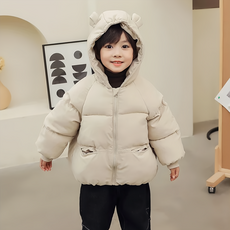 愛北鼻 兒童韓版小熊外套，可愛造型連帽設計，柔軟親膚保暖，多色可選, 110, 象牙白, 1入