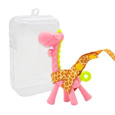 OhBabyLaugh 長頸鹿固齒器套裝 附防掉鏈 長頸鹿盒裝, 固齒器9 × 12cm + 盒子6.5 × 12cm + 防掉鍊64.5cm, 粉色, 1組