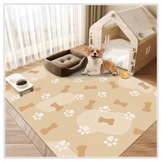 復古花紋PVC抹淨地墊 180 x 140cm 趴趴柯基 可愛風防滑易清潔, 1個