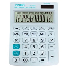 JINHO 京禾 12位元太陽能無印風輕巧型雙電源計算機 JH-2836, 1台, 白色