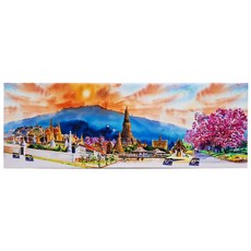24mama 無框畫 美麗景點01 單聯式 全景 泰國 藝術繪畫 亞洲 建築 旅遊 櫻花樹 山 太陽 天空