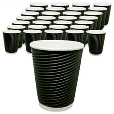 瓦楞不燙杯 黑色 8oz - 隔熱一次性紙杯, 25入, 20條