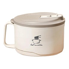 可瀝水不鏽鋼泡麵碗, 1700ML超大容量, 304不鏽鋼材質, 蓋子變身手機支架, 奶油白, 1個