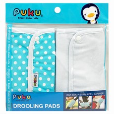 PUKU 藍色企鵝 純棉揹帶口水墊 2入/組 雙面設計 柔軟棉質 附按扣, 點點水 藍色 + 白色, 1組