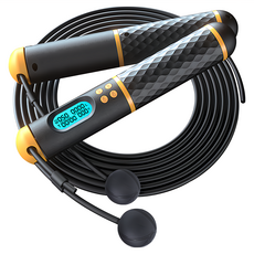 AD-ROCKET 充電智能磁控計數跳繩 S08, 頂級磁控技術, 精準計數, 舒適矽膠握把, USB充電, 黑色 + 黃色, 手柄17cm + 繩長300cm, 1組