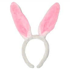 粉白毛絨兔耳朵造型髮箍，總長30cm，耳朵寬25cm, MH220702010, 1個