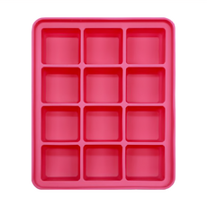 BABY JOY 鉑金矽膠副食品製冰盒 12格, 無毒安心衛生，可沸水消毒、微波、蒸煮，無凹槽易清洗不易發霉, 粉色, 300ml, 1個