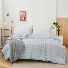 BELLE VIE 韓版Q彈牛奶絨 大方格保暖冬被, 淺藍色