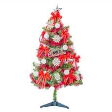 摩達客 耶誕特仕幸福型裝飾綠色聖誕樹 + 全套飾品 Set 4尺/4呎, 120 x 60cm, 銀白熱情紅