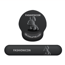 ANTIAN 法鬥犬護腕滑鼠墊鍵盤墊2件組 加厚防滑舒適護手托墊 + 電腦手肘墊, 1組, 啞光黑