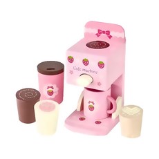 Mother garden 廚具咖啡機組 含咖啡杯、馬克杯、飲品（拿鐵/咖啡/牛奶） 木製玩具, 粉色, 1組