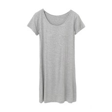 NEW FORCE 莫代爾素色簡約短袖長版居家服 柔軟親膚舒適透氣附胸墊 2XL 灰色