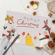 半島良品 防水防油隔熱皮革餐墊, 30 x 45cm, 萌寵聖誕趴, 1個