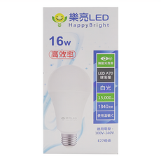 HAPPYBRIGHT 樂亮照明 E27 16W燈泡 高效率 LED A70 球泡燈 白光 1840流明, 1個
