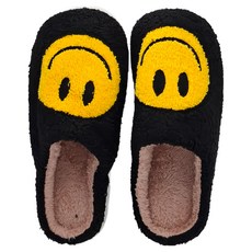 Bebehome 韓風笑臉保暖室內鞋 - 黑底黃笑臉 絨毛/TPR材質, 黑色 + 黃色, 44~45