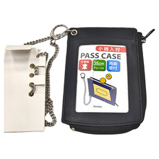 Raymay 藤井 皮製雙面車票套零錢包 牛革製 35cm鏈條付