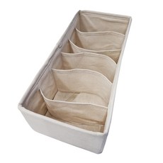 SHIMOYAMA 布藝6格分隔內衣收納盒可水洗 M號 33 x 15 x 11cm, 米色, 1個