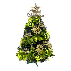 摩達客 耶誕 特仕幸福型裝飾黑色聖誕樹 果綠金雪系全套飾品+50燈LED銅線燈串 USB電池盒兩用充電, 60cm, 黑色