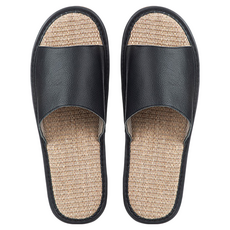 真皮頭層牛皮配亞麻防滑室內拖鞋 耐髒易清潔, 28, 黑色, 1雙