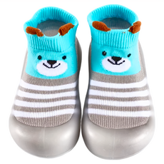 兒童款 寬頭防滑透氣膠底學步鞋 高筒, 26~27 (15.5cm), 灰條紋熊