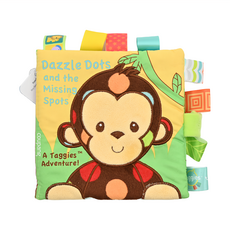 mary meyer 蜜兒 Baby標籤布書系列 點點猴, 多種布料材質 繽紛標籤 柔軟布料 可水洗