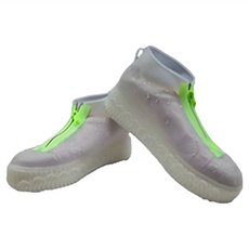 拉鍊式防水鞋套 加厚彈性矽膠 適用於平底鞋、跑鞋、涼鞋、雪地鞋、登山鞋、皮鞋, 透明色