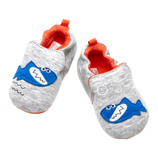 手工防滑嬰兒學步鞋，12-16cm，棉布/聚酯纖維, 灰鯊魚