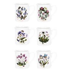 Portmeirion 波特玫琳恩 早餐杯 Set 6入 頂級餐具 自然主義 花朵樣式, 三色堇 + 雛菊 + 麟腺杜鵑 + 沼澤勿忘草 + 仙客來花 + 石蠶葉婆婆納, 1組