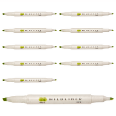 ZEBRA 斑馬牌 MILDLINER 雙頭柔性螢光筆組，WKT7，日本製造, 柑橘綠, 10支