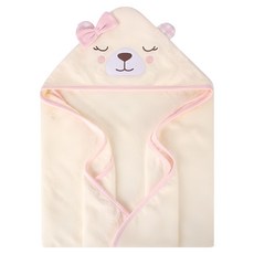 HUDSON BABY 新生兒浴包巾, 粉領結白熊 白色, 1條