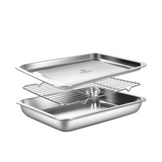 WAGENSTEIGER 不鏽鋼托盤組 (35.5*26.5*5公分), L(托盤 x 2入+瀝油架 x 1入), Silver, 1組