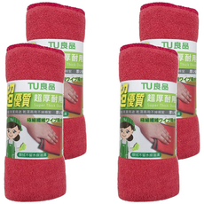 TU良品 超厚耐用抹布, 擦拭不留水痕油漬, 極細纖維吸水, 30 x 28cm, 4條