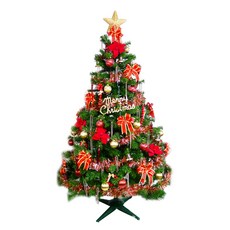 耶誕豪華版裝飾聖誕樹+紅金色系飾品組 不含燈, 綠色