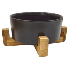 木架陶瓷碗, 黑色大號, 陶瓷木頭材質, 黑色, 1個
