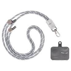 ekax 通用手機掛繩 + 調節扣抽繩 Set, 夾片 條紋黑 + 背帶 織紋霧灰, 1組